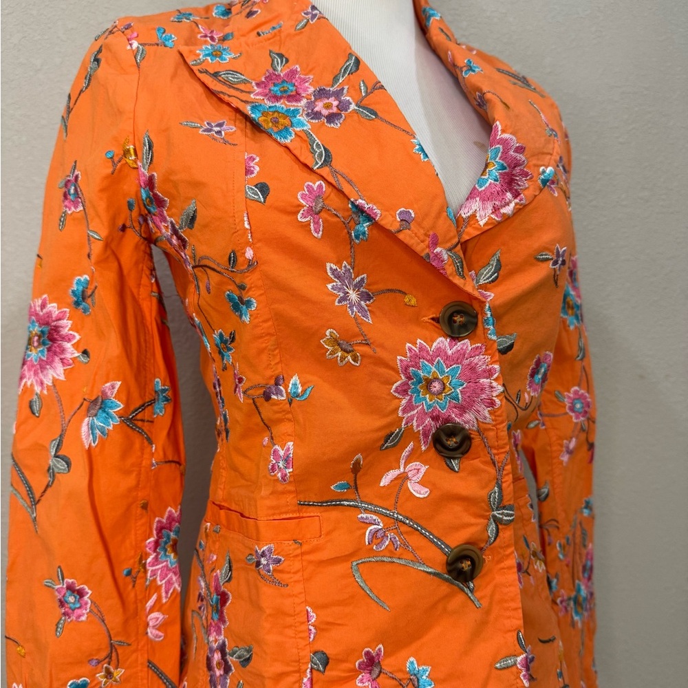 Vintage Johnny Was Floral Embroidered Orange Jacket
